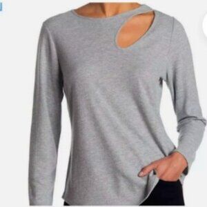 New STATUS by Chenault Pullover Knit Top Cutout Detail Long Sleeves Grey XL